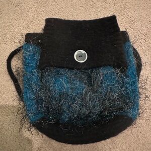 NWT Handmade Wool Felted Medium Size Backpack Black and teal